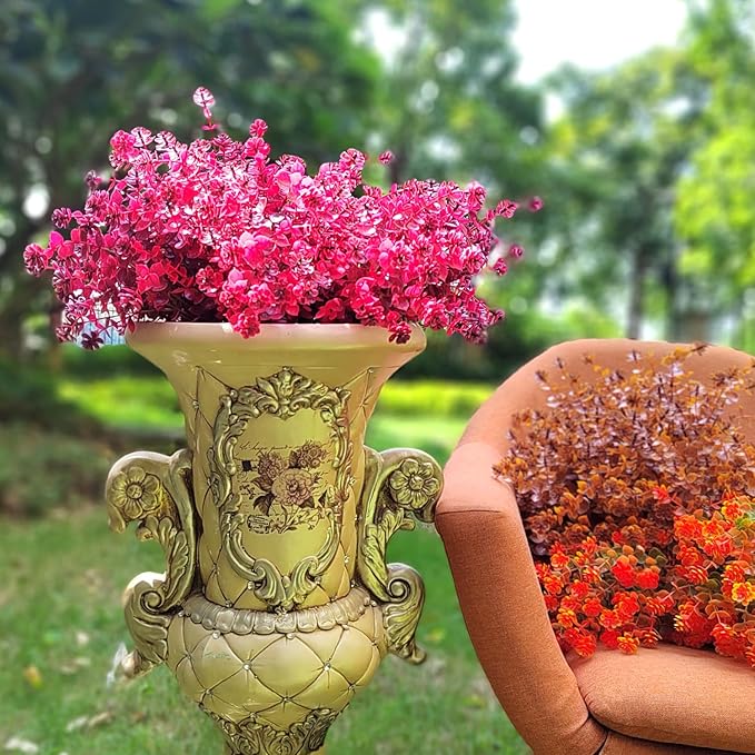 Artificial Mums Flowers Outdoor Plastic Plants - 12 Bundles Outside Face Fake Fall Flowers Greenery UV Resistant No Fade Faux Shrubs Home Garden Porch Patio Office Thanksgiving