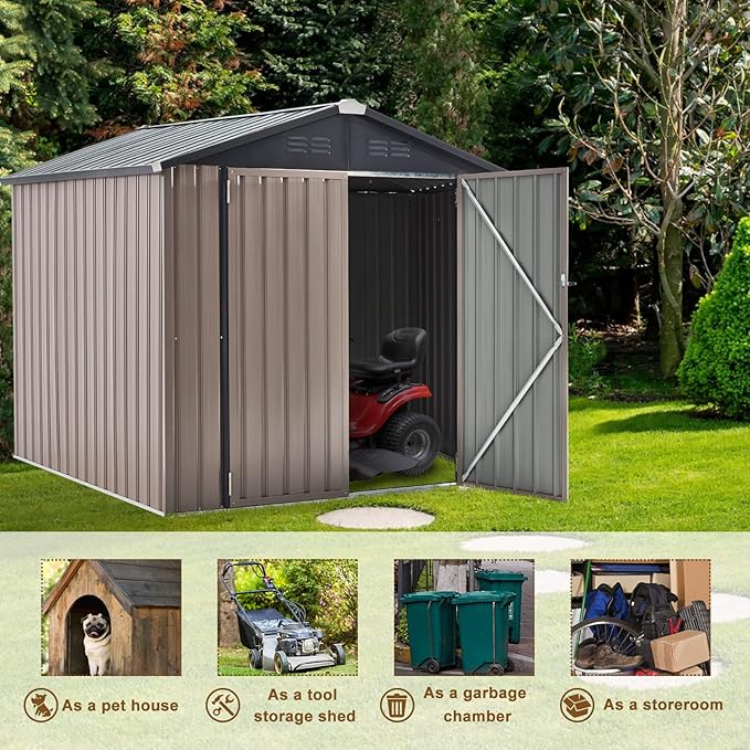 U-MAX 6x6 Storage Sheds & Outdoor Storage, Small Outdoor Storage Garden Outside Shed kit, Galvanized Metal Utility Shed for Backyard, Patio and Lawn