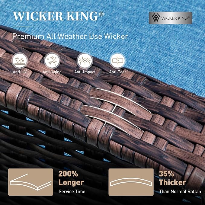 6 Piece Patio Furniture Set with Swivel Chairs, High Back Wicker Rattan Sofa with Extra Thick Cushion, Coffee Table and Ottoman, Outdoor Conversation Set for Backyard Deck, Blue