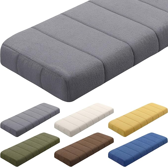 Wenqik Bench Cushion 42x16x4 Inch for Indoor Outdoor Furniture Tufted Thicken Bay Window Seat Cushion Non Slip Waterproof Dining Piano Bench Pad Pillow Anti Cat Scratch for Patio Porch Swing, Gray