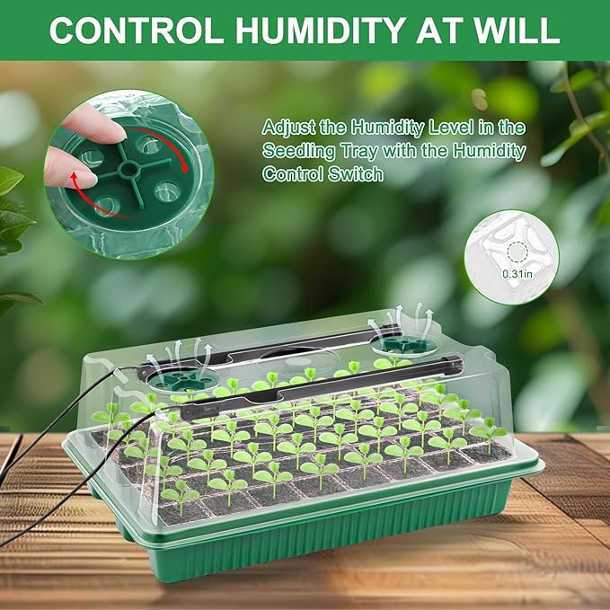 Seed Starter Tray with Timed Grow Light, 2 Pack 80 Cells Plant Starter Tray Seedling Starter Kit with Humidity Domes Base Indoor Mini Greenhouse Plant Germination Trays for Seeds Growing Starting