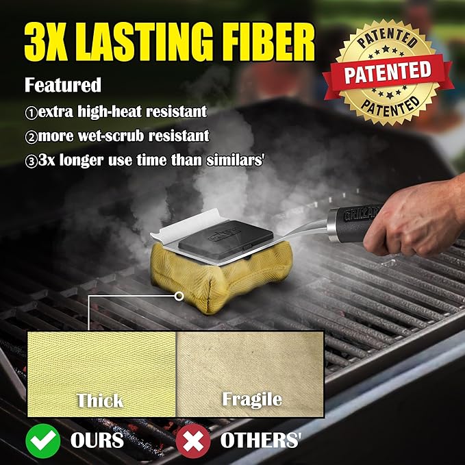 GRILLART Grill Brush for Outdoor Grill Bristle Free - Reinforced Grill Cleaner Scraper BBQ Brush - Replaceable Head Barbecue Grill Cleaning Brush - Safe BBQ Accessories Grill Tools - Gifts for Men/Dad