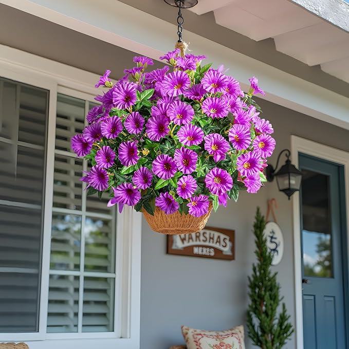 UV Resistant Artificial Petunias 13.3In Fake Flowers Artificial Flowers for Outdoors Silk Flowers Fake Hanging Basket Plants Suitable for Outdoor Porch Decoration patio Decor,8PCS,Dark purple