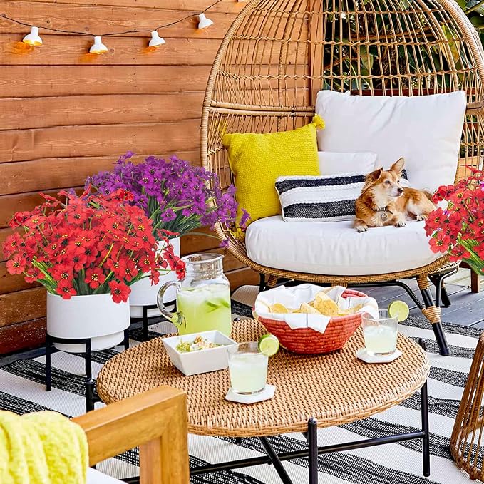 20 Bundles Artificial Flowers Outdoor UV Resistant Fake Flowers (Red)