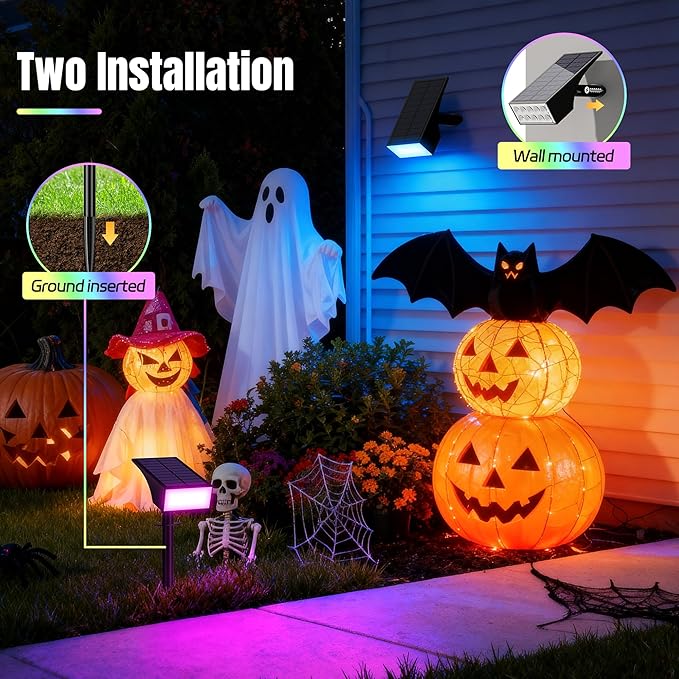 Solar Spot Lights Outdoor Color Changing, [7 Mode/2 Pack] Christmas Landscape Spotlights, Solar Lights Outdoor Waterproof,Led Powered Flood Light for Halloween Pathway Yard Garden Tree Walkway