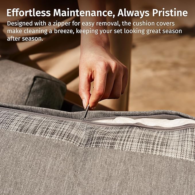 EAST OAK 3-Piece Patio Furniture Set | Life Chatter 4-Seat Outdoor Furniture | Sectional Sofa Set with Round Coffee Table | Deep Seating Sofa with Thick & Washable Cushions | Chestnut & Apricot