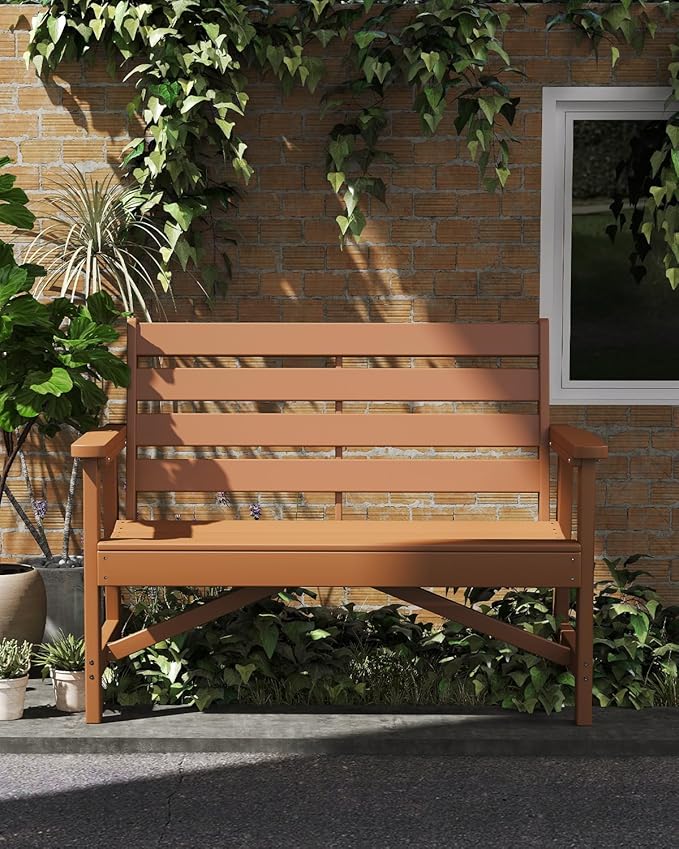 GREENVINES Outdoor Bench | 51.5’’ | HDPE | Garden Benches | Weatherproof | for Outdoors Patio Park Porch Outside Backyard | 2-Person | Teak