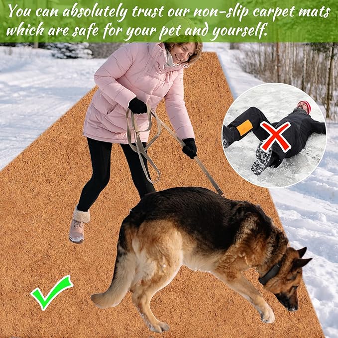 Riare 3 Pack 16 × 80 Inch No-Slip Ice and Snow Carpet Mats- Waterproof Outdoor Coconut Fiber Carpet Anti-Slip Coir Runner for Walkways, Front Door, Stairs, Porch Safe & Stable Walking