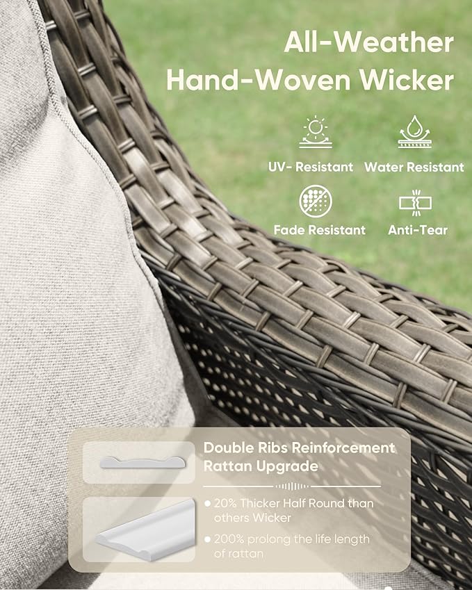 HUMMUH High Back Outdoor Swivel Rocker Patio Chairs Set of 2, with 5-Inch Thick Cushions and Side Table,All-Weather Patio Furniture for Porch,Poolside, Deck, and Yard