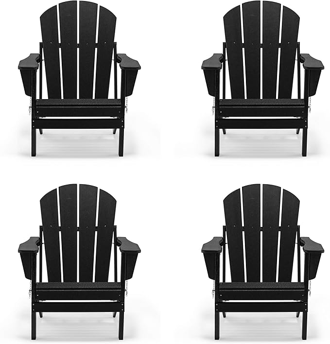 Westin Outdoors Laguna WO Home Furniture Adirondack Chair 4 PC Set Classic Outdoor Patio Folding Chair for Bon Fire Pit Lawn Backyard Beach Plastic Weather-Resistant (Black)