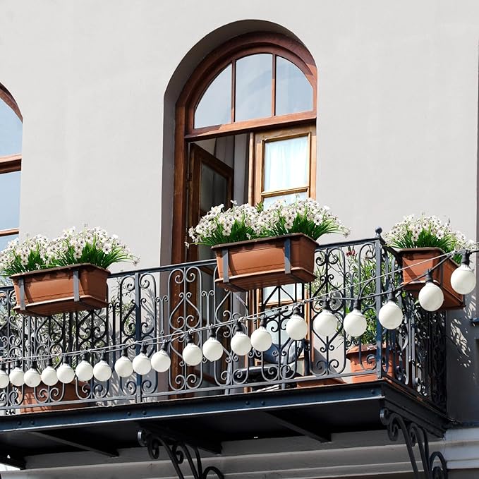 15 Bundles Artificial Flowers Outdoor UV Resistant Fake Silk Plants Plastic Faux Shrubs Outside Front Porch Window Box Garden Home Hanging Planter Decoration (White)