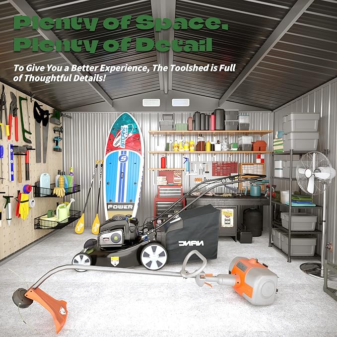 8' x10' Outdoor Metal Storage Shed, Outdoor Metal Shed, All-Weather Resistant Steel Garden Shed with Double Lockable Door, Waterproof Garden Tool Storage Shed for Patio, Backyard, Lawn