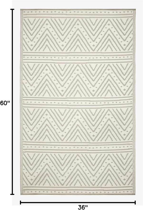 Fab Habitat Chevron Outdoor Rug - Waterproof, Fade Resistant, Crease-Free - Premium Recycled Plastic - Striped - Porch, Deck, Balcony, Mudroom, Laundry Room, Patio - Patan - Beige - 3 x 5 ft