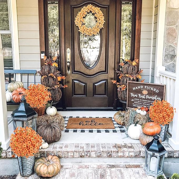 Uieke 16 Bundles Artificial Fall Flowers No Fade Faux Autumn Plants, Fake Indoor Outdoor Greenery for Thanksgiving Table Centerpiece Christmas Wedding Party Home Garden Fireplace Décor (Orange)