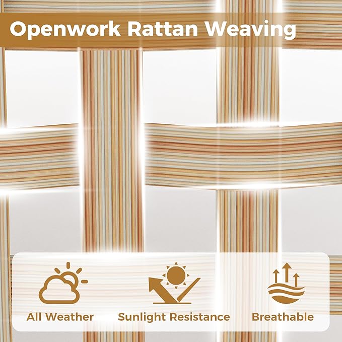 7 Piece Wicker Patio Furniture Set, Outdoor Sectional Sofa Set with Coffee Table and Water-Resistant Thick Cushions for Balcony, Deck, Garden, Backyard(Yellow/Beige)