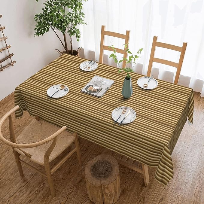 Bamboo Table Cloth for Dining Tables, Reusable Vintage Oriental Japanese Brown Bamboo Nature Print Tablecloths Decoration Asian Plant Rectangle Table Cover for Kitchen,Holiday,Party,54x72In