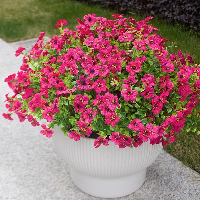 Rose Red Artificial Outdoor Flowers 12 Bundles Silk Fake Daisy Romantic Fake Plants Stems for Garden, Pergola, or Outdoor Party Decor Outside (Rose red Daisy)