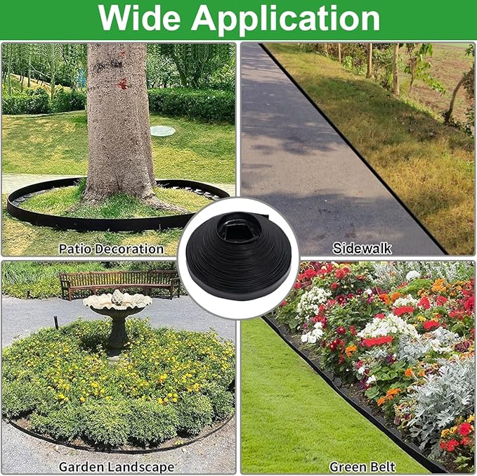 Landscape Edging, 33ft x 4inch Tall Plastic Garden Edging Border with 30 Spikes, Lawn Edging for Landscaping Flower Bed, Yard, Patio-Black