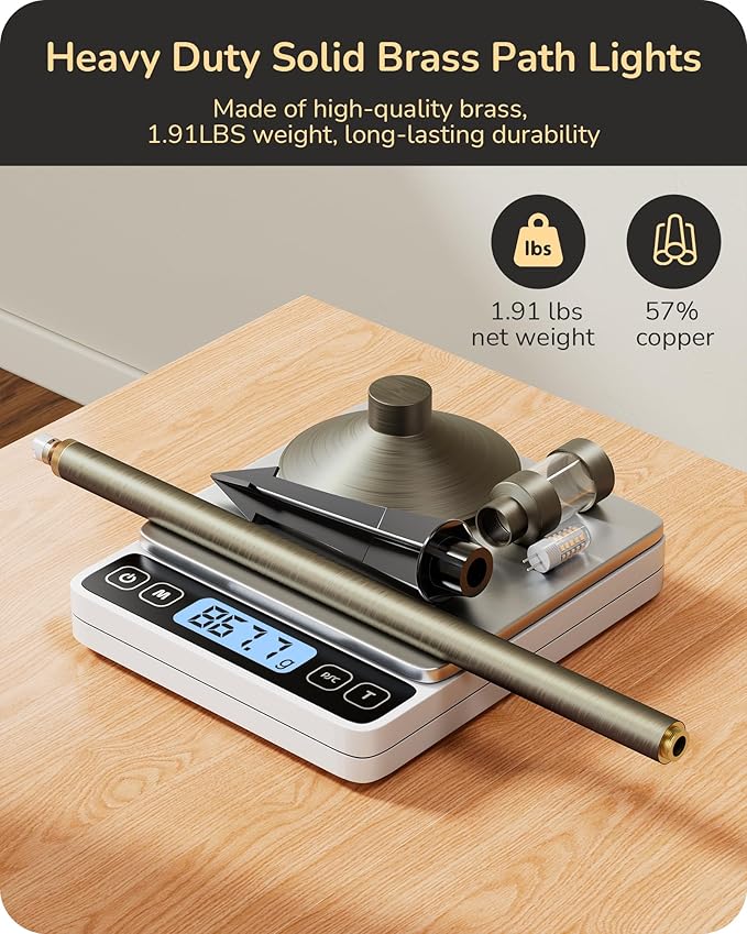 EDISHINE Solid Brass Low Voltage Pathway Lights Wired, Heavy Duty 22" Tall Outdoor Landscape Path Light, 12V LED Landscape Lighting, Bronze Waterproof for Garden Yard Walkway, G4 Bulb Included, 4 Pack