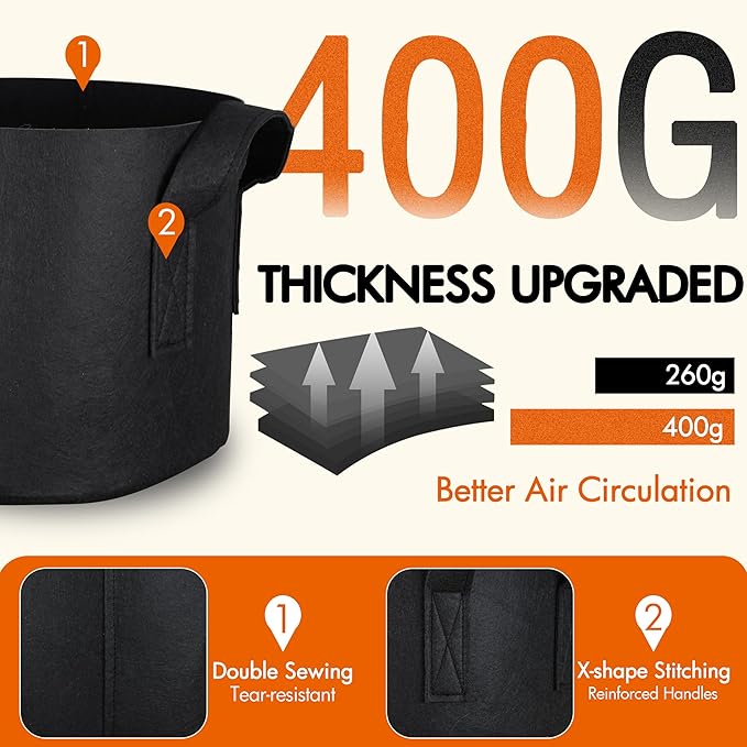 Gardzen 2-Pack 50 Gallon Grow Bags, Aeration Fabric Pots with Handles, Pot for Plants