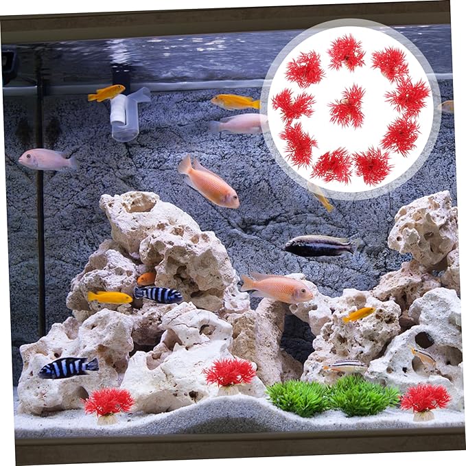 10pcs Aquarium Decoration Underwater Plant Model Fish Tank Aquatic Plants Desk Top Decor Simulation Aquatic Plant Table Top Decor Plastic Red Fish Tank Supplies Small