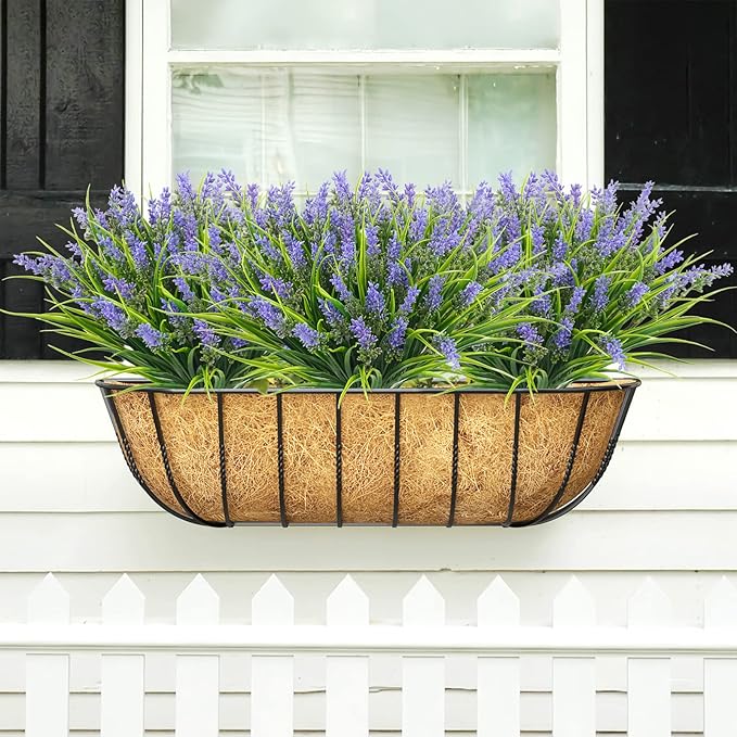 36 Bundles Artificial Plants Outdoor, 18.2" UV Resistant Faux Monkey Grass Greenery Stems No Fade Faux Plastic Flowers Shrubs for Home Weddings Garden Porch Front Patio Office Decor - Purple