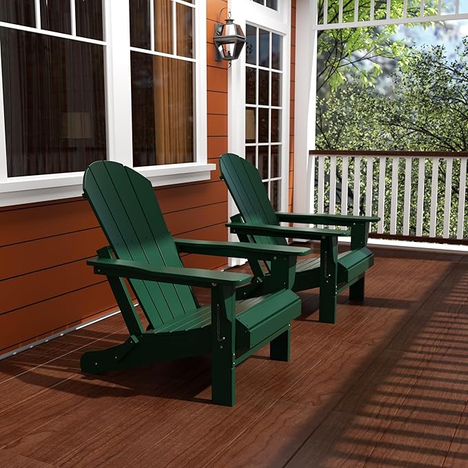 Westin Outdoors Laguna WO Home Furniture Adirondack Chair 2 PCS Set Outdoor Folding Patio Chair for Bon Fire Pit Garden Lawn Backyard Lounging Relaxing (Dark Green)