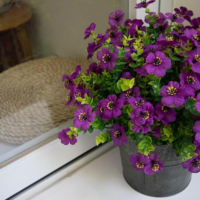 Artificial Flowers for Outdoors, 10 Bundles UV Resistant Artificial Outdoor Flowers, Not-Fading Silk Faux Flowers for Outdoor Planters for Home Garden Porch Decor, Fuchsia