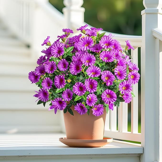 UV Resistant Artificial Petunias 13.3In Fake Flowers Artificial Flowers for Outdoors Silk Flowers Fake Hanging Basket Plants Suitable for Outdoor Porch Decoration patio Decor,8PCS,Dark purple