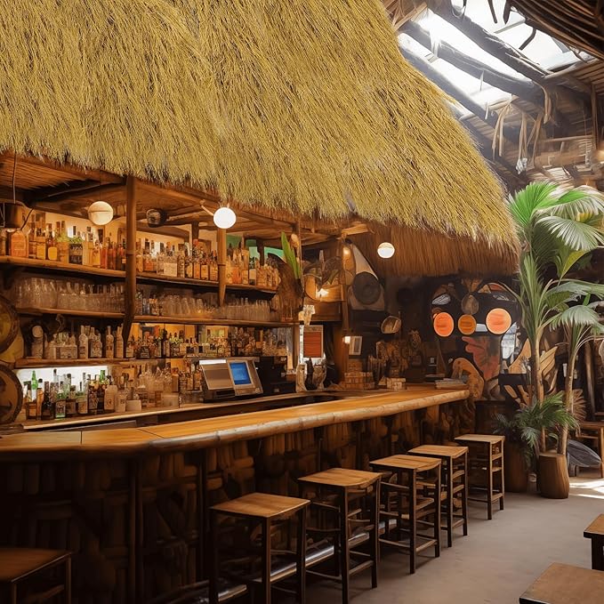 240“ Tiki Thatch Grass Roof, Mexican Artificial Straw Roll for Tiki Bar Hut Party Garden Fence Patio DIY Crafts,Palapa Thatch Roofing Duck Blind Grass Hay Bales for Decoration (20ft x 16in, Yellow)