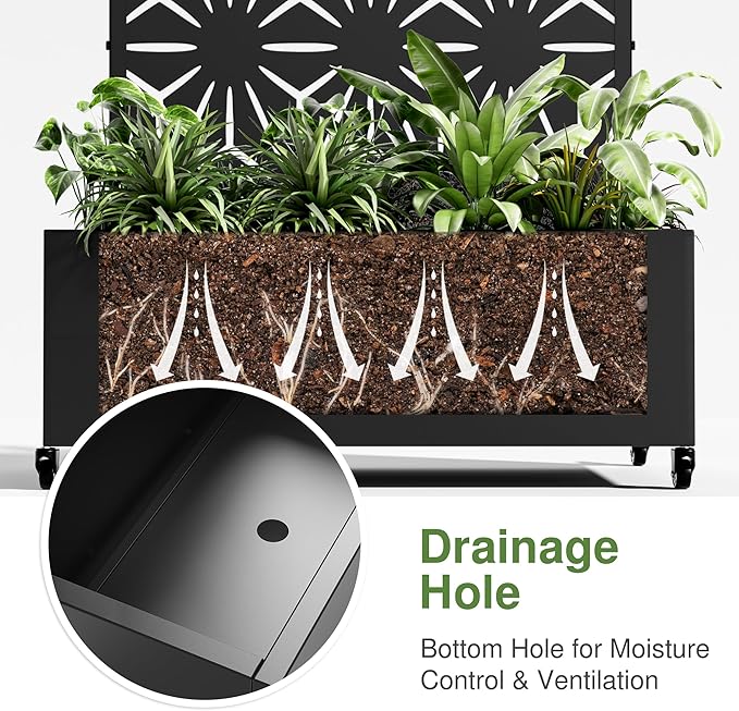 Casaphoria Metal Raised Garden Bed with Trellis and Wheels, 72"x35"x16" Arched Planter Box for Climbing Plants, Vegetables & Vines, Features Drainage Holes and Privacy Screen (Black-Star)