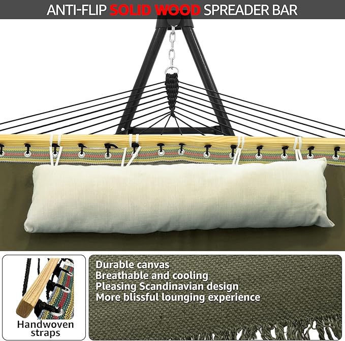 Tranquillo Unity Adjustable Hammock Stand, 800 lbs Capacity Steel Double Hammock Stand for 2 Persons, Premium Pre-Assembled Stand for Indoor Outdoor, Sage