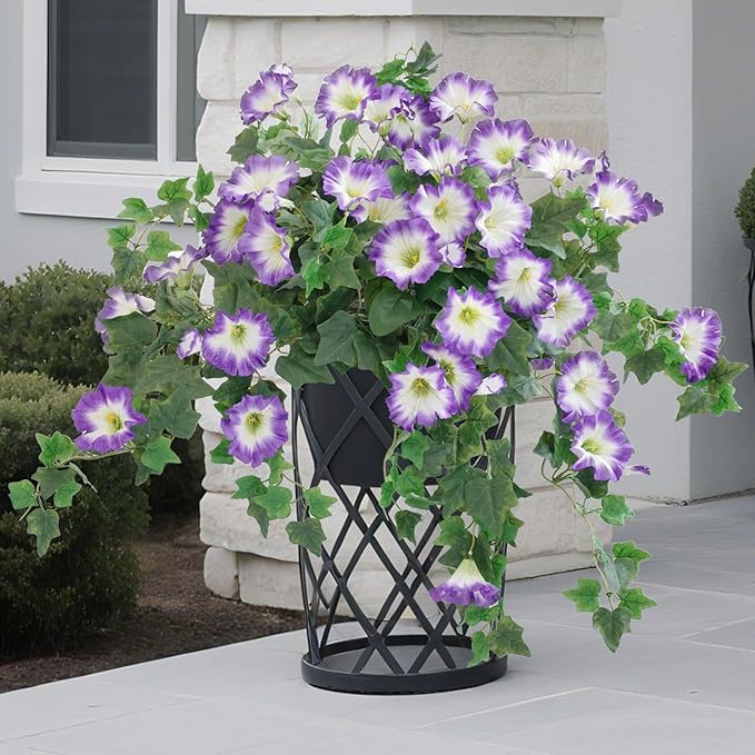 Artificial Fake Flowers Plants for Outdoor Decoration, 2PCS Faux Petunias Silk Plants UV Resistant Realistic Porch Garden Balcony Decor, Fake Flowers for Outdoor Planters Home Decor(Pure purple)