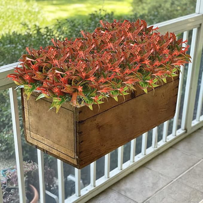 Uieke 6Pcs Outdoor Artificial Plants UV Resistant Fake Flowers Plastic Plants Morning Glory Greenery Shrubs for Outside Home Garden Patio Window Box Summer Fall Décor Red