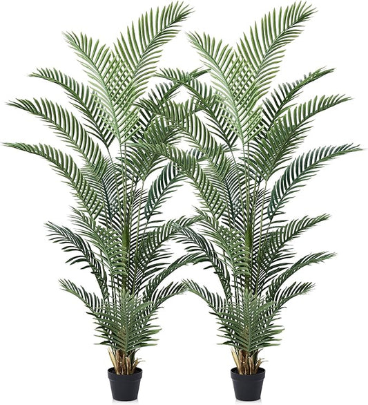 Artificial Palm Tree, 6FT Tall Fake Palm Trees with UV Resistant Leaves, Potted Faux Areca Palm Plant for Indoor Outdoor, Large Floor Plants for Home Living Room Porch Decor, 2Pcs - VN125