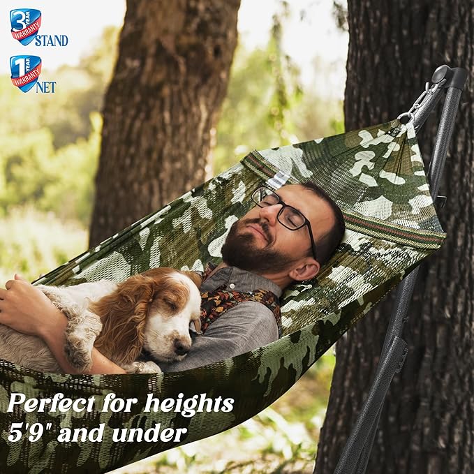 Tranquillo Uniki 550 lbs Capacity Hammock 3-Year Warranty 30s Folding Camping Hammock with Stand, Portable Hammock for Indoor Outdoor, Instant Setup No Screws Needed, Camo