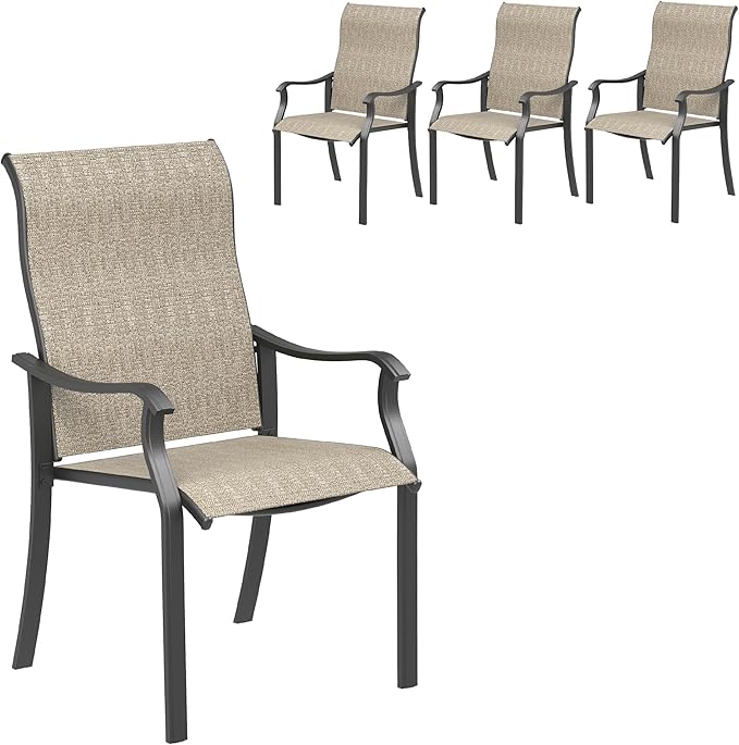UDPATIO Patio Dining Chairs Set of 4, High Back Wide Seat Outdoor Furniture Chairs with All Weather Breathable Textilene, for Lawn Garden Backyard, Brown