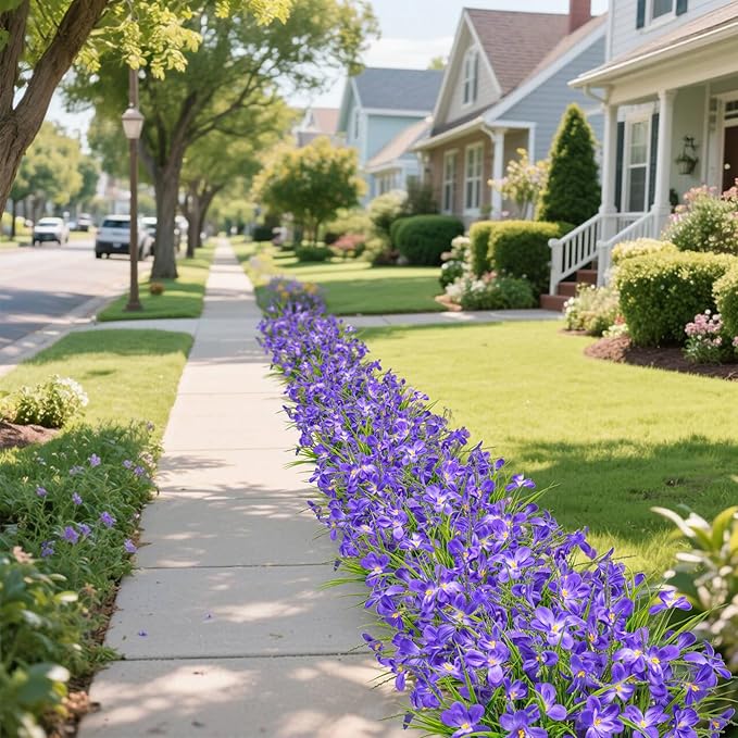 Ouddy Decor 12 Bundles Artificial Flowers for Outdoors Decoration, Fake Freesia Silk Flowers UV Resistant Artificial Plants for Summer Indoor Outside Garden Wedding Farmhouse Porch Home Decor, Purple