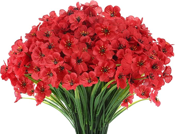 22 Bunches of Outdoor Artificial Flowers, UV Resistant Fake Flowers Artificial Silk Flowers with Plastic Plants for Indoor Outdoor Front Porch Hanging Planter Decoration (22, Red)
