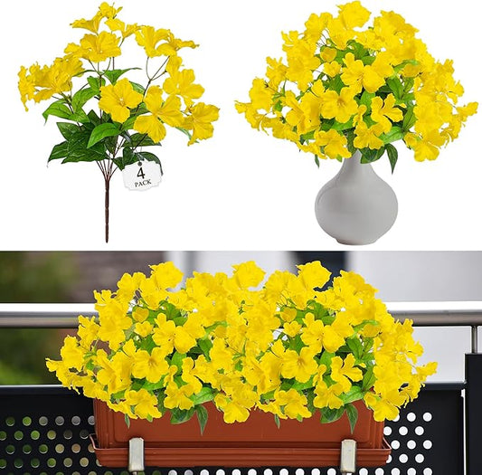 Fake Plants Artificial Flower Outdoor Plastic Flowers for Outdoors 15.7"Artificial Azalea Flowers Fake Flowers Artificial Plants Outdoor Flower Artificial For Decor Silk Flowers ((Yellow）4pcs