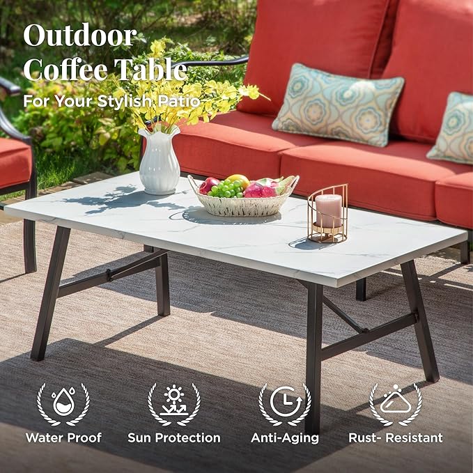 Patio Furniture Set 6 pcs, Outdoor Patio Furniture, 1 X 3-Seat Sofa, 2 X Single Chairs, 2 X Swivel Chairs, 1 X Coffee Table and 5.75" Extra Thick Cushion, Patio Conversation Set,Red