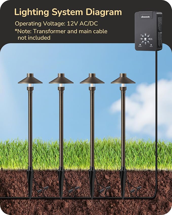 EDISHINE Solid Brass Low Voltage Pathway Lights Wired, Heavy Duty 22" Tall Outdoor Landscape Path Light, 12V LED Landscape Lighting, Bronze Waterproof for Garden Yard Walkway, G4 Bulb Included, 4 Pack