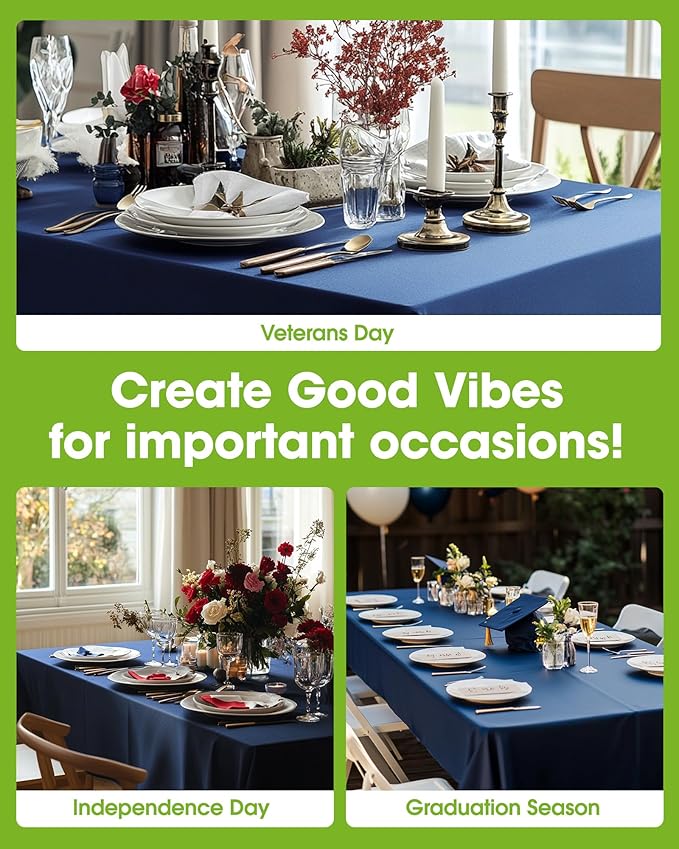 Pureegg Plastic Table Cloth Disposable 8 Pack, 54 x 108 Inch Table Cloths, Graduation Decorations Class of 2025, Graduation Party, Tablecloths, Rectangle, Plastic Cover, Leakproof & Sturdy, Navy Blue