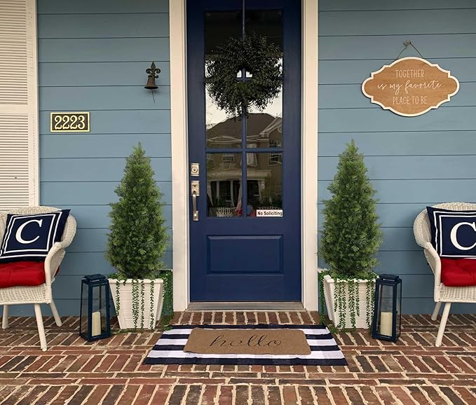 Aveyas 5ft Artificial Cedar Topiary Trees for Outdoor Front Porch Door, 5 Feet Faux Potted Plants Evergreen Fake Pine Cypress Tree for Outside Home Decor (5 ft Tall) - Set of 2 Pack