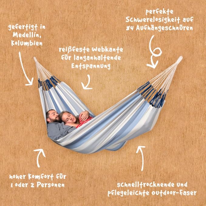 LA SIESTA Brisa Classic Hammock, Handmade, Weather-Resistant, Tear-Resistant Hammock for Indoor & Outdoor Relaxation, Size-King - Sea Salt