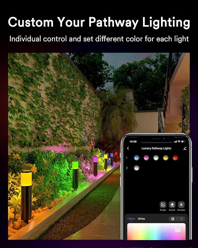 Lumary 6 Pack Smart Pathway Lights 2100LM, RGBAI/Cool/Warm White, Aluminum Wired Landscape Lighting IP65 Waterproof Works with Wi-Fi APP/Voice/Remote Control for Outdoor Yard, Garden, Walkway