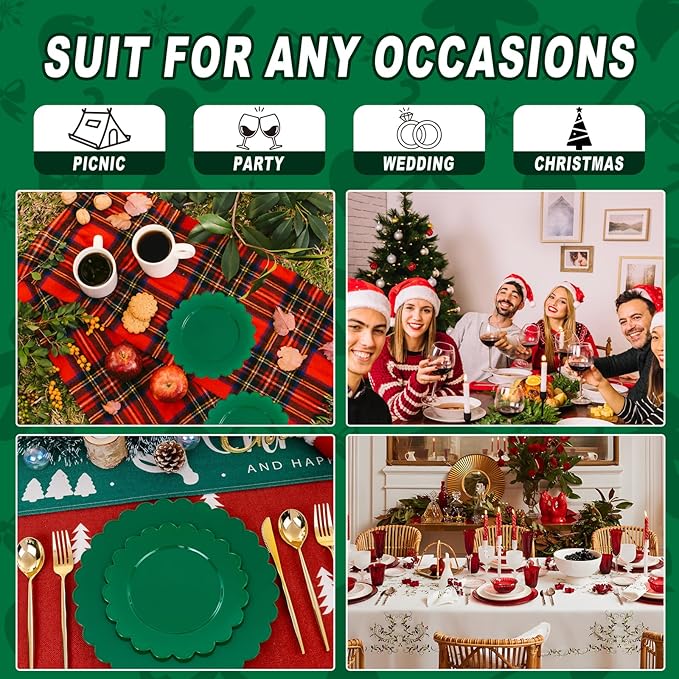 SUT 72Pcs 7.5" Green Plastic Plates - Heavy Duty Disposable Tableware for Weddings, Parties, Events | Eco-Friendly Dessert & Appetizer Serving, Fancy Disposable Plates (72 Count)
