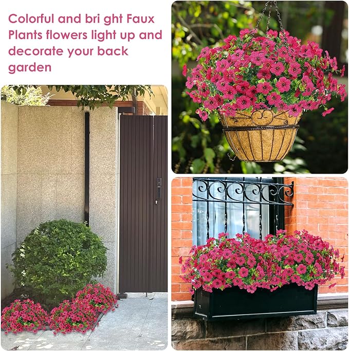 10 Bundles Artificial Faux Flowers for Outdoor,10Pcs Fake Flowers for Home Decor,Plastic Flowers Shrubs Lifelike Artificial Greenery Home Porch Stems Outside Decor(Rose Red)