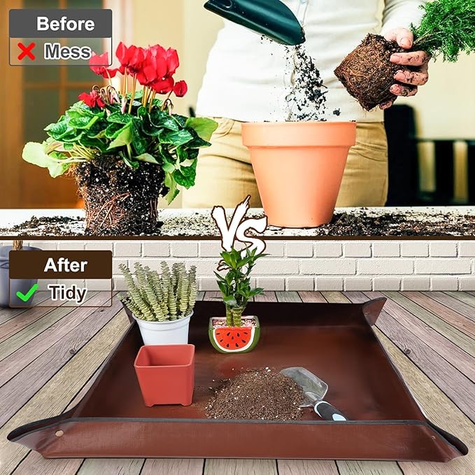 27"x 27" Repotting Mat for Indoor Plant Transplanting and Mess Control Foldable Waterproof Potting Tray-Easy to Clean Gardening Gifts for Plant Lovers