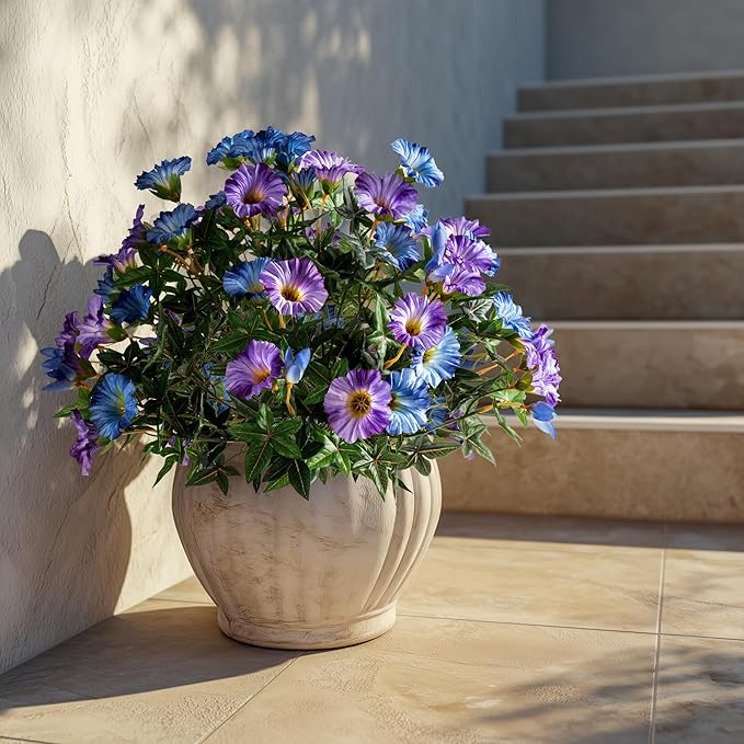 UV Resistant Artificial Petunias 13.3In Fake Flowers Artificial Flowers for Outdoors Silk Flowers Fake Hanging Basket Plants Suitable for Outdoor Porch Decor Patio Decor (Blue Purple, 4PCS)